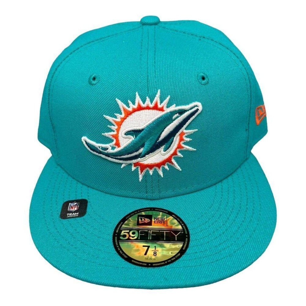 New Era 59FIFTY Miami Dolphins Fitted Aqua Teal NFL Hat Men's Size 7‎ 1/8 New